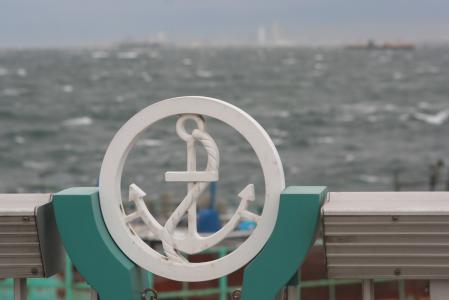 锚点, 马克, 水印, 波, 白色冠波, 东京湾, 在另一边