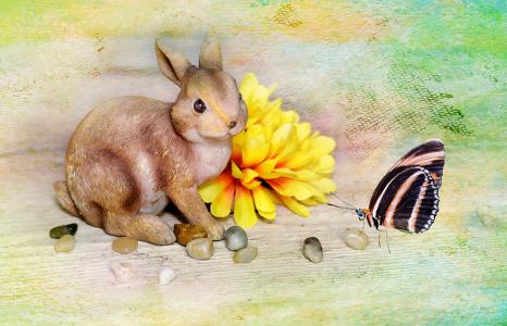 野兔, 复活节兔子, dekohase, dekoblume, 花, 黄色, 开花