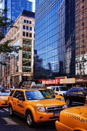 纽约, 曼哈顿, 出租车, 城市, 道路, 摩天大楼, 玻璃