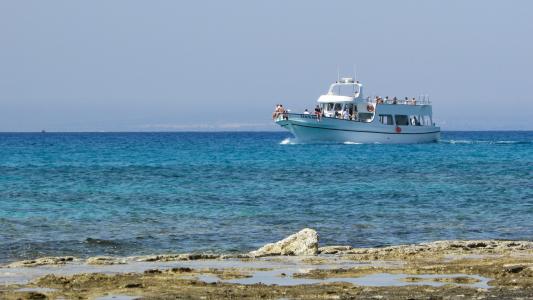 塞浦路斯, 岩质海岸, 小船, 旅游, 度假