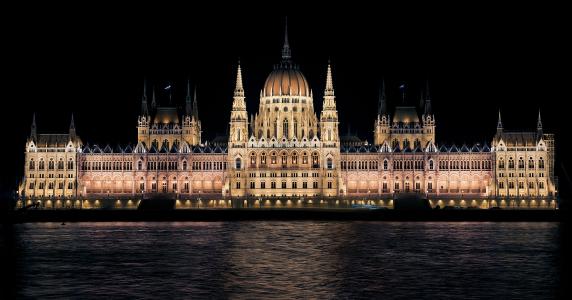匈牙利议会, 晚上, 布达佩斯, 匈牙利, 建设, 建筑, 美丽