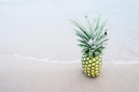 菠萝, 水果, 海滩, 热带, 食品, 沙子, 新鲜