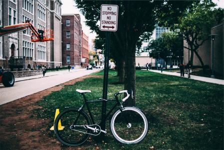 自行车, 自行车, 标志, 禁止停车, 没有站, 人行道上, 路径