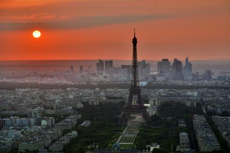 黑色, 铁塔, 塔, 巴黎, 城市, 聚会, 太阳升起