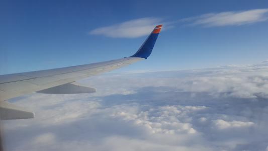飞机, 云彩, 天空, 飞, 翼