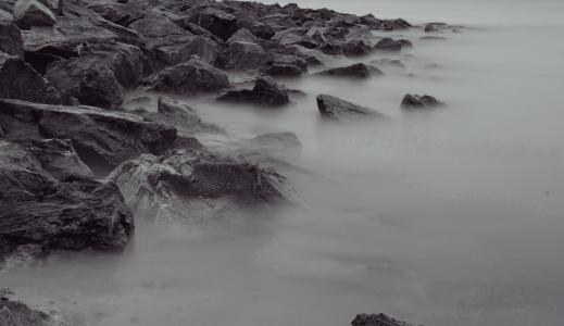 岩石, 巨石, 海岸, 雾, 灰色, 自然, 海