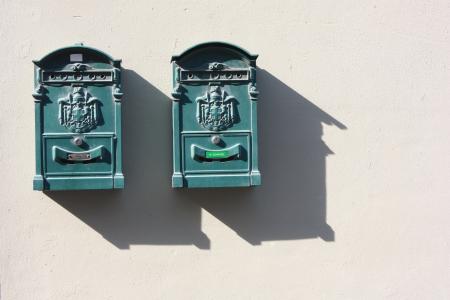邮件, 信箱, 绿色, 墙上, 阴影