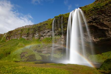 瀑布, 冰岛, 彩虹, 自然, 水, 白内障