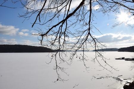 湖, 冰冻的湖泊, 太阳, 冬天, 雪