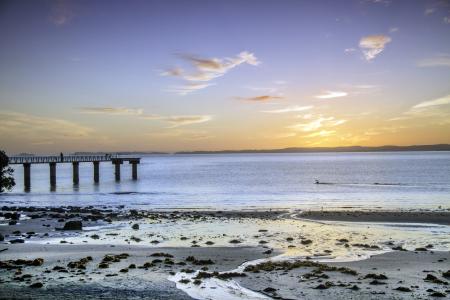 太阳升起, 海滩, 新西兰, 奥克兰, murrays 湾