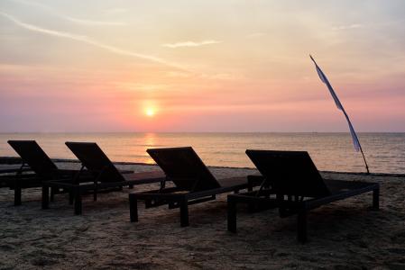 日出, 泰国, 海滩, 椅子, 休息室, 天空, 宁静