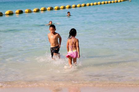 孩子, 海滩, 水, 快乐, 海, 海洋, 夏季