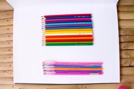 彩色铅笔, 颜色, 设计, 创意, 装饰, 绿色, 黄色