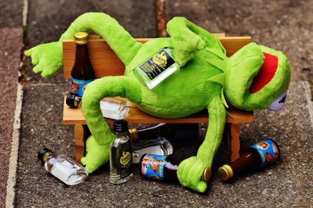 克米特, 青蛙, 饮料, 酒精, 醉酒, 银行, 休息