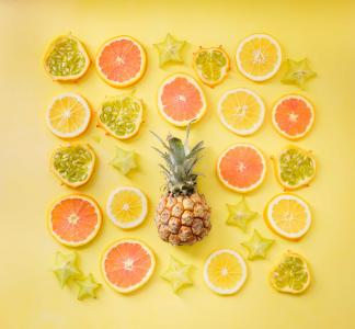 橙色, 柠檬, 菠萝, 杨桃, 水果, 黄色, 饮料