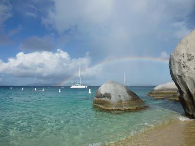 太阳, 海滩, 加勒比海, 帆船, 彩虹, 岩石, 海
