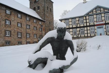 wennigsen, 修道院的房间, 雕像, 雪, 教会, johanniterhaus, 冬天