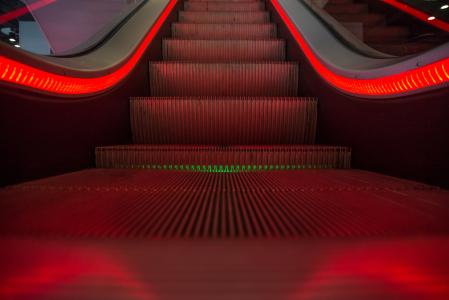 自动扶梯, 红色, 移动, 楼梯, 上升, 下去, 红灯