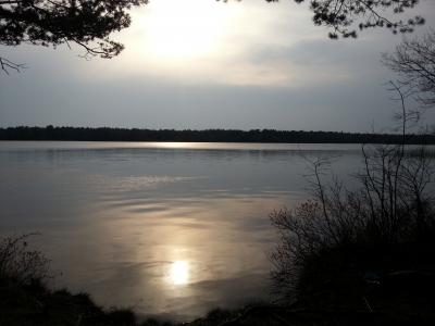 湖, 地平线, 日落, 镜像, 水