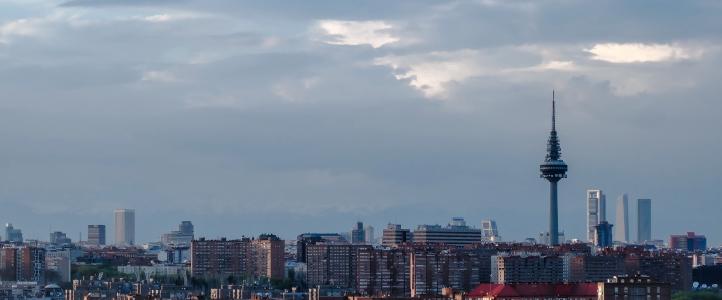 天际线, 马德里, 摩天大楼, 建筑, 日落, 壁纸, torrespaña