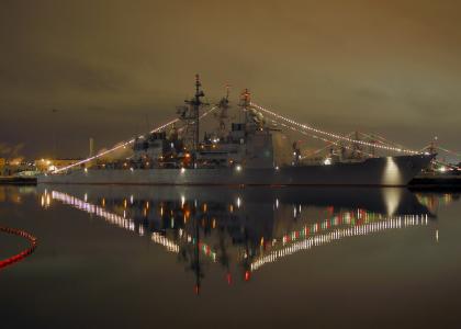 圣诞灯, 装饰, 海军, 船舶, 码头, 港口, 光明