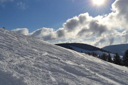 雪, 太阳, 跑道, 滑雪, 天空