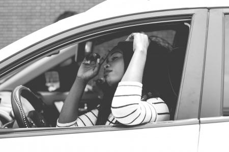 女人, 女孩, 汽车, 车辆, 窗口, 方向盘, 条纹
