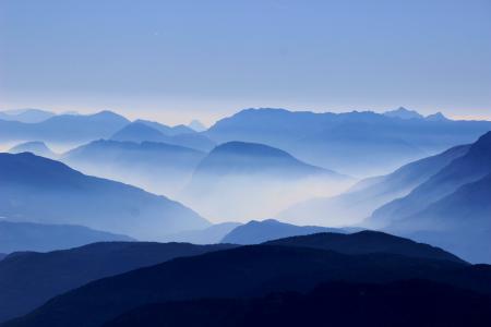 山, 覆盖, 雾, 蓝色, 天空, 意大利, 山脉