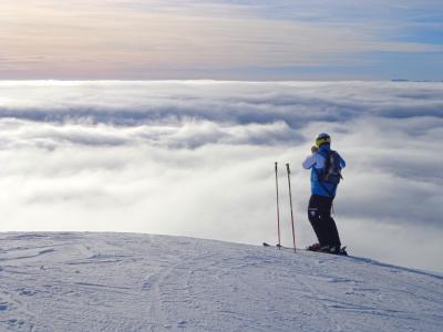 slovenija, krvavec, 滑雪, 滑雪者, 雾, 跟踪, 日落