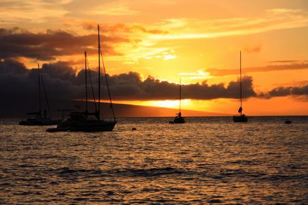 日落, 夏威夷, 毛伊岛, 水, 太平洋, 云彩, 天空