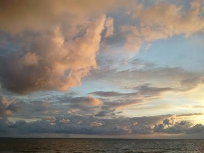 日落, 海, 云彩, 海滩, 傍晚的天空, 自然, 云的天空