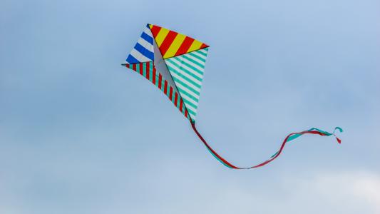 放风筝, 飞, 风, 乐趣, 风筝-玩具, 国旗, 蓝色