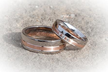 银, 钻石, 婚礼, 戒指, 特写, 结婚戒指, 结婚戒指
