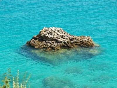 石头, 海, 蓝色, 绿松石, 水中的岩石
