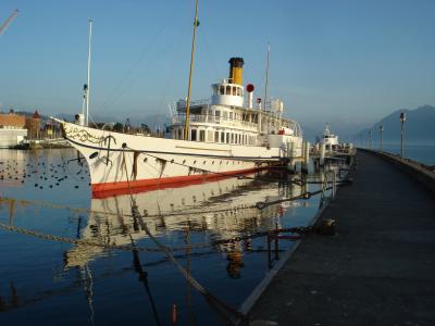 小船, sternwheeler, 日内瓦湖, ouchy, 洛桑, 瑞士, 导航