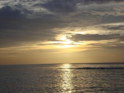 牙买加, 海滩, 日落, 逃亡湾, 旅行, 水, 海洋