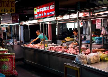 肉类销售商, warorot 市场, 清迈, 北泰国