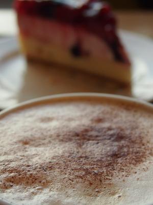 cappucino, 泡沫, 牛奶, 蛋糕, 咖啡厅, 甜点