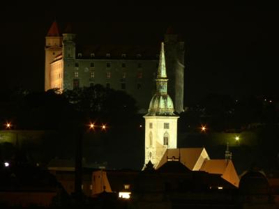 斯洛伐克, 布拉索夫, 晚上, 城市, 城堡, 塔, 教会