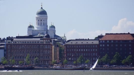 芬兰语, 赫尔辛基, 北岸, 大教堂, 航行中的船, 帆船