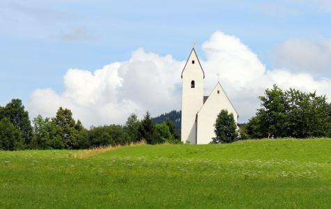 教堂, 教会, 更加慢慢地山, 五谷 bach, 景观, chiemgau, 单独地