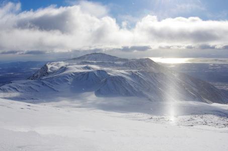 山脉, 火山, 的脚, 高度, 堪察加半岛, 冬天, 雪