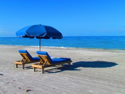 海滩, 放松, 椅子, 雨伞, 海洋, 沙子, 度假