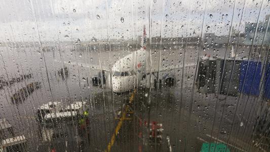 机场, 终端, 飞机, 雨