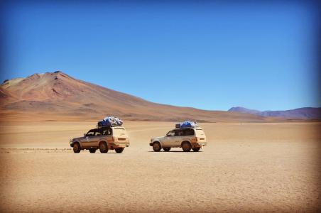 两个, 汽车, 中东, 字段, 山, 旅行, 沙漠