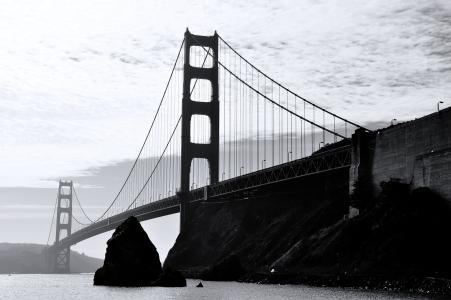 黑白, 桥梁, 金门大桥, 基础设施, 具有里程碑意义, 海洋, 三藩市