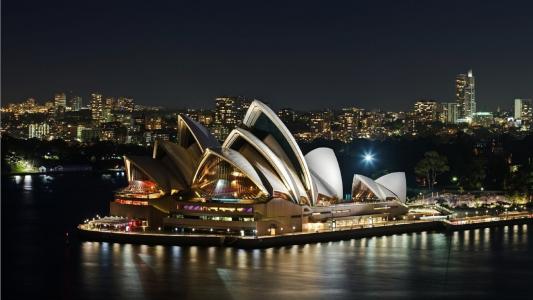 悉尼歌剧院, 晚上, 港口, 城市, 具有里程碑意义, 水, 建筑