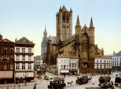 教会, 圣尼古拉斯, 根特, 比利时, 电车, photochrom, 1900