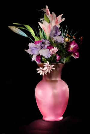 各种, 花, 花束, 如花, 花瓶, 黑色背景, 工作室拍摄