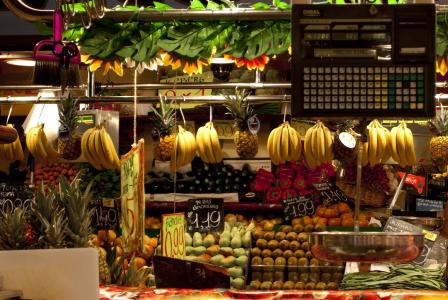 市场, 蔓延, 水果, 蔬菜, 香蕉, 菠萝